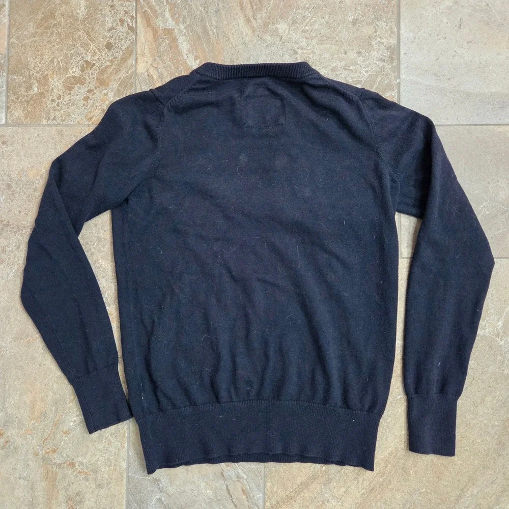 Abercrombie‎ Fitch Navy V Neck Long Sleeve Sweater Classic Logo Women M - Picture 6 of 7